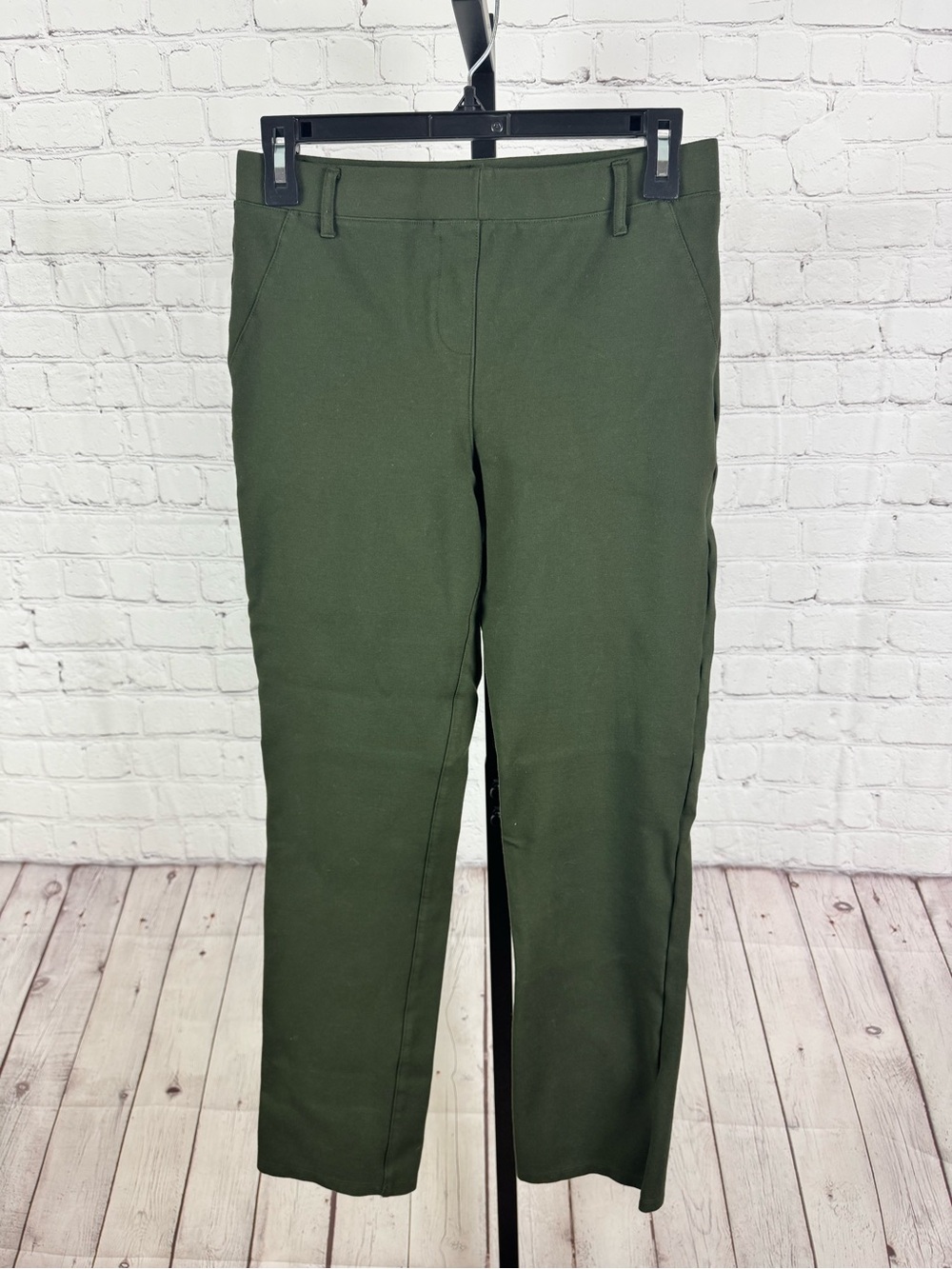 Quince Ultra-Stretch Ponte Straight Leg Pants Olive Green Size Petite Small